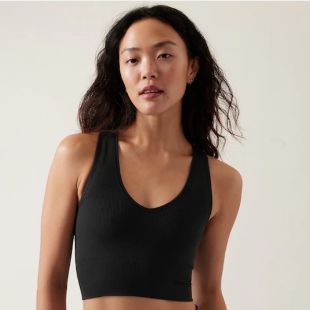 Athleta Aurora Black Ribbed Crop V-Neck Tank Top S